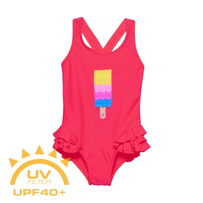 COLOR KIDS-Swimsuit W. Application, diva pink Růžová 128