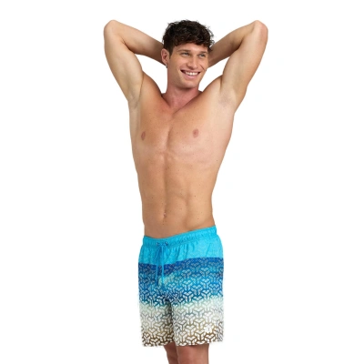 ARENA-MENS BEACH BOXER PLACED-800-sand&sea turquoise Modrá XXL